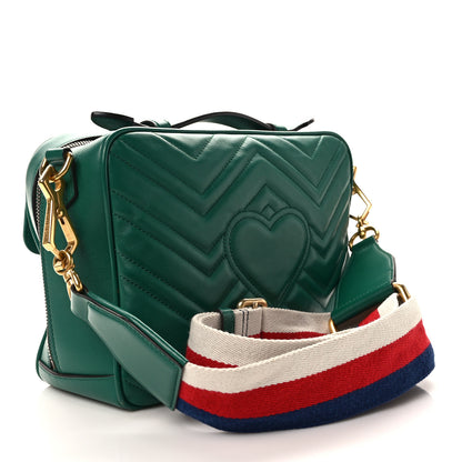 Gucci Calfskin Matelasse Sylvie Web Small GG Marmont Top Handle Shoulder Bag Emerald 3 of 12