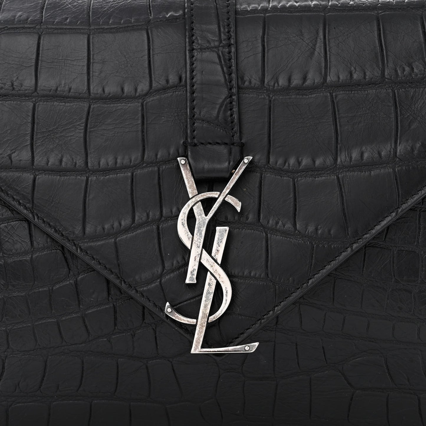 Calfskin Crocodile Embossed Medium College Monogram Satchel Black