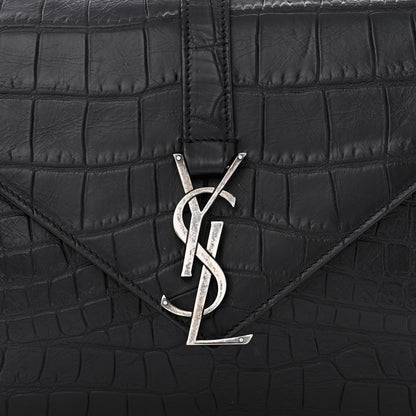 Saint Laurent Calfskin Crocodile Embossed Medium College Monogram Satchel Black 8 of 11