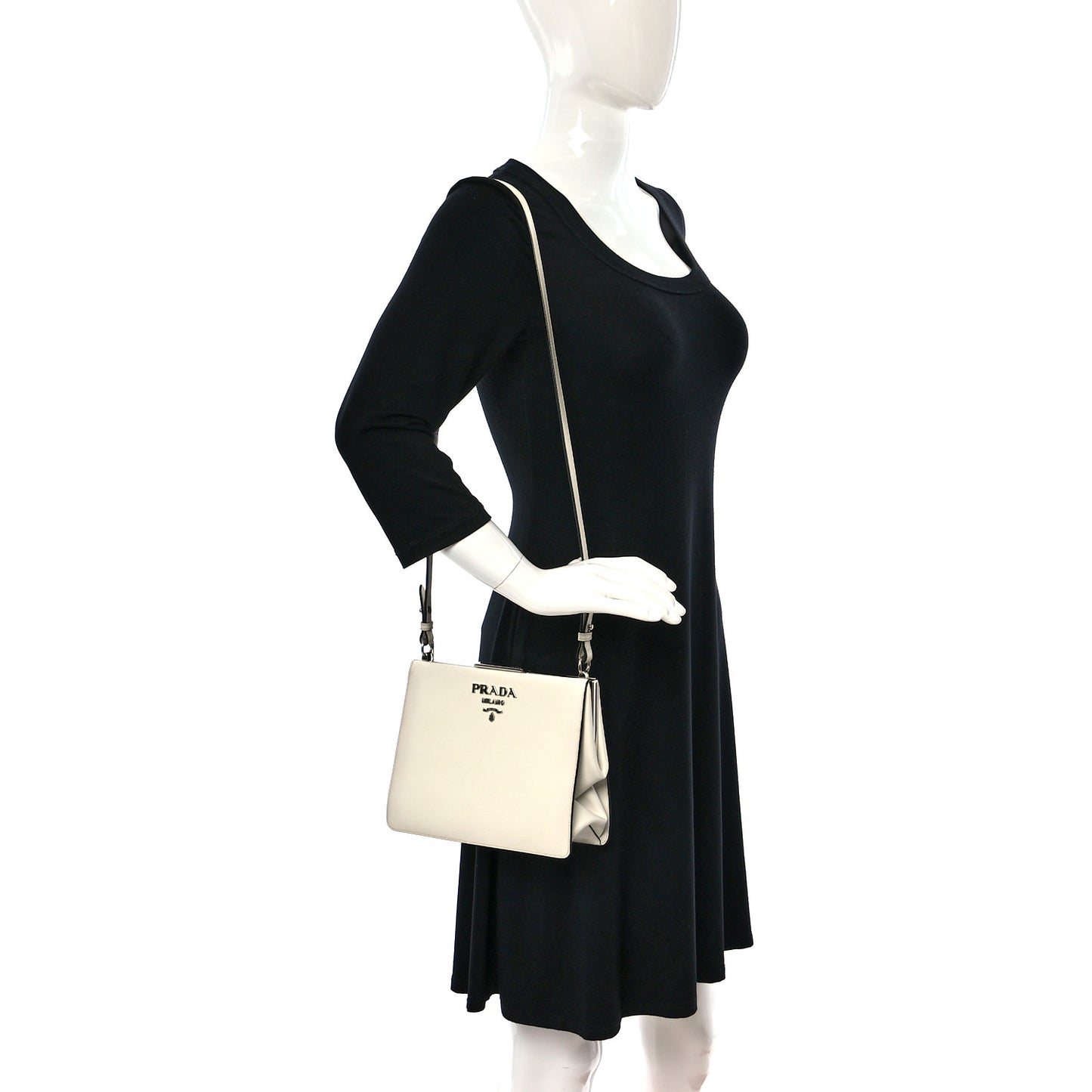 Saffiano City Calfskin Light Frame Bag White
