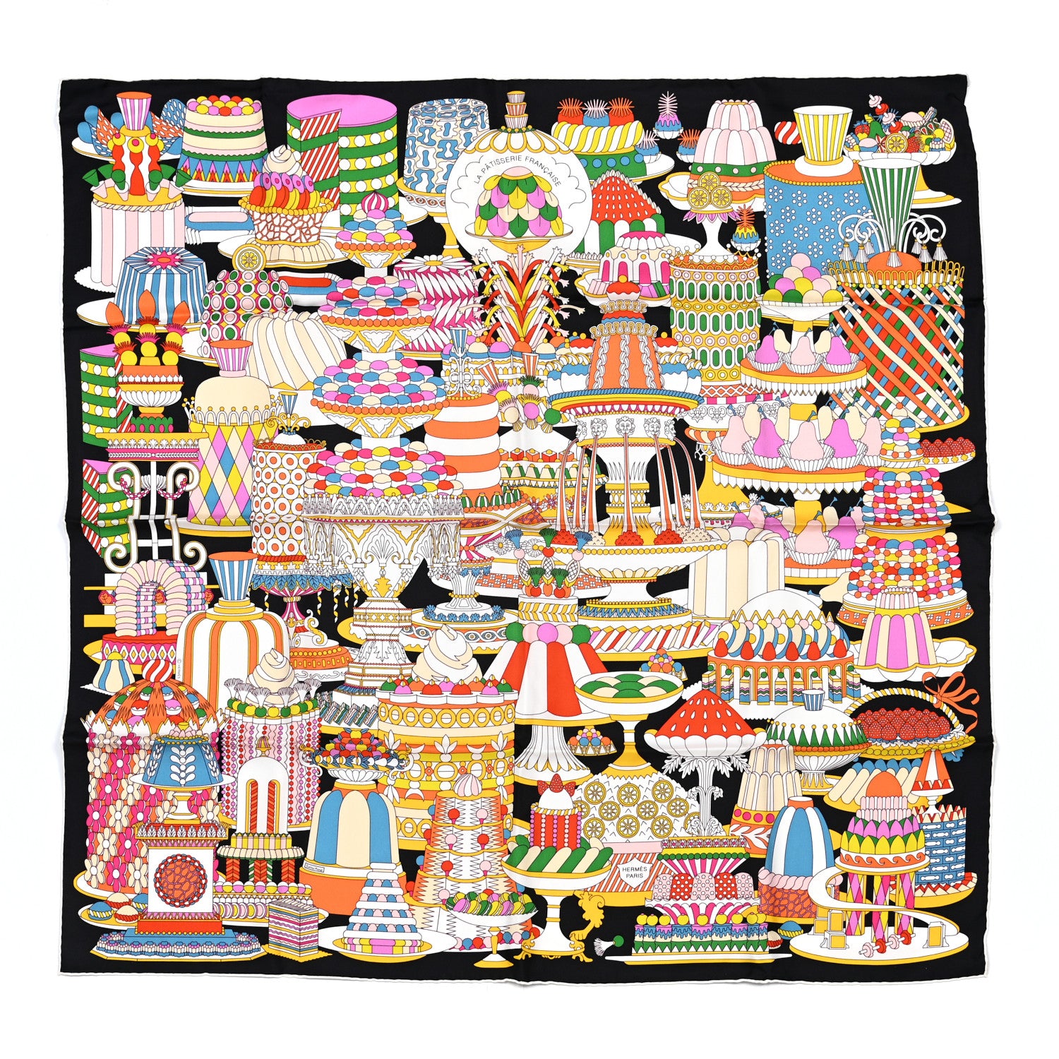 Hermes Silk La Patisserie Francaise Scarf 90 Orange Black Multicolor 1 of 5