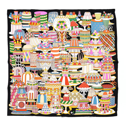 Hermes Silk La Patisserie Francaise Scarf 90 Orange Black Multicolor 1 of 5