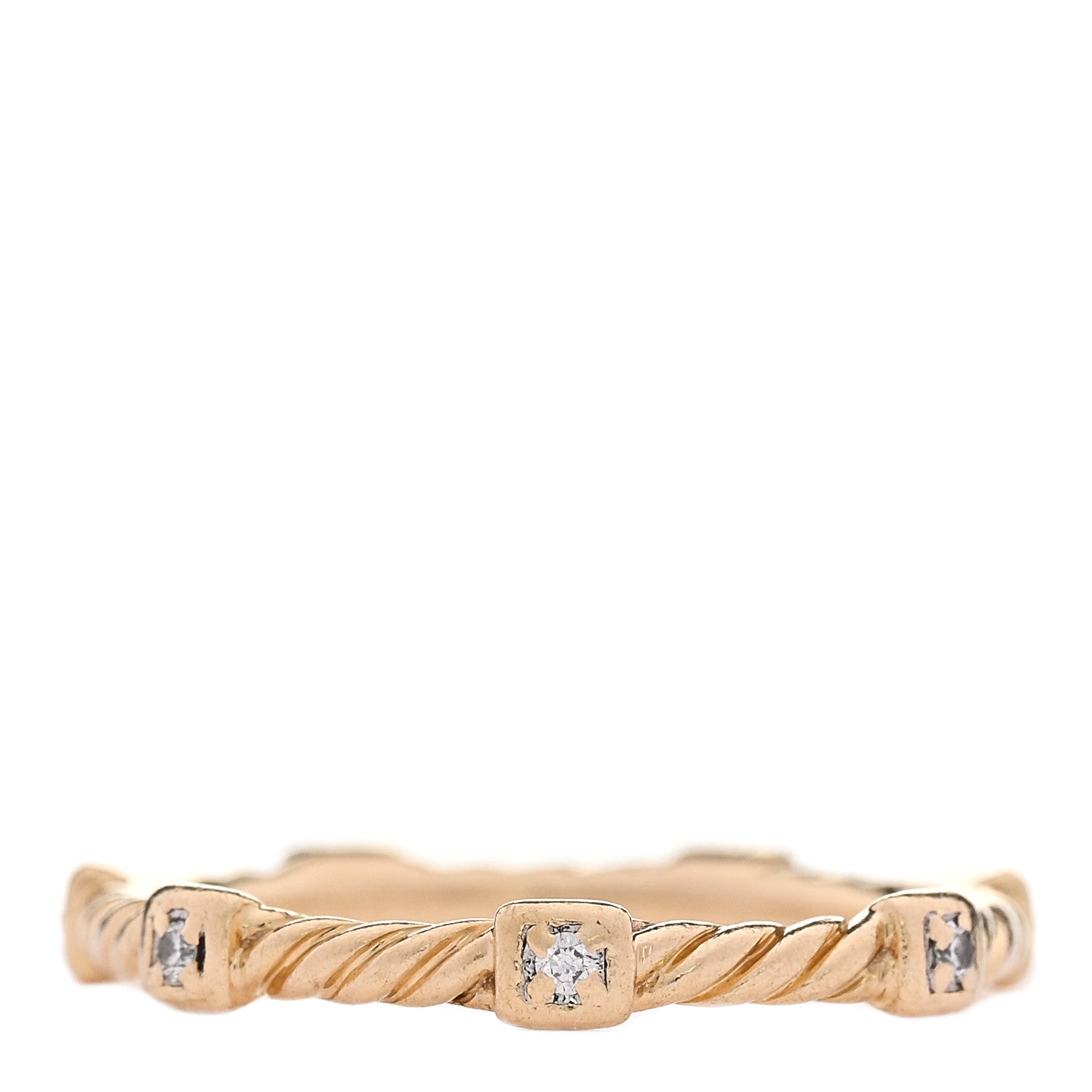 David Yurman 18K Yellow Gold Diamond Cable Collectibles Stack Ring 52 6 1 of 4