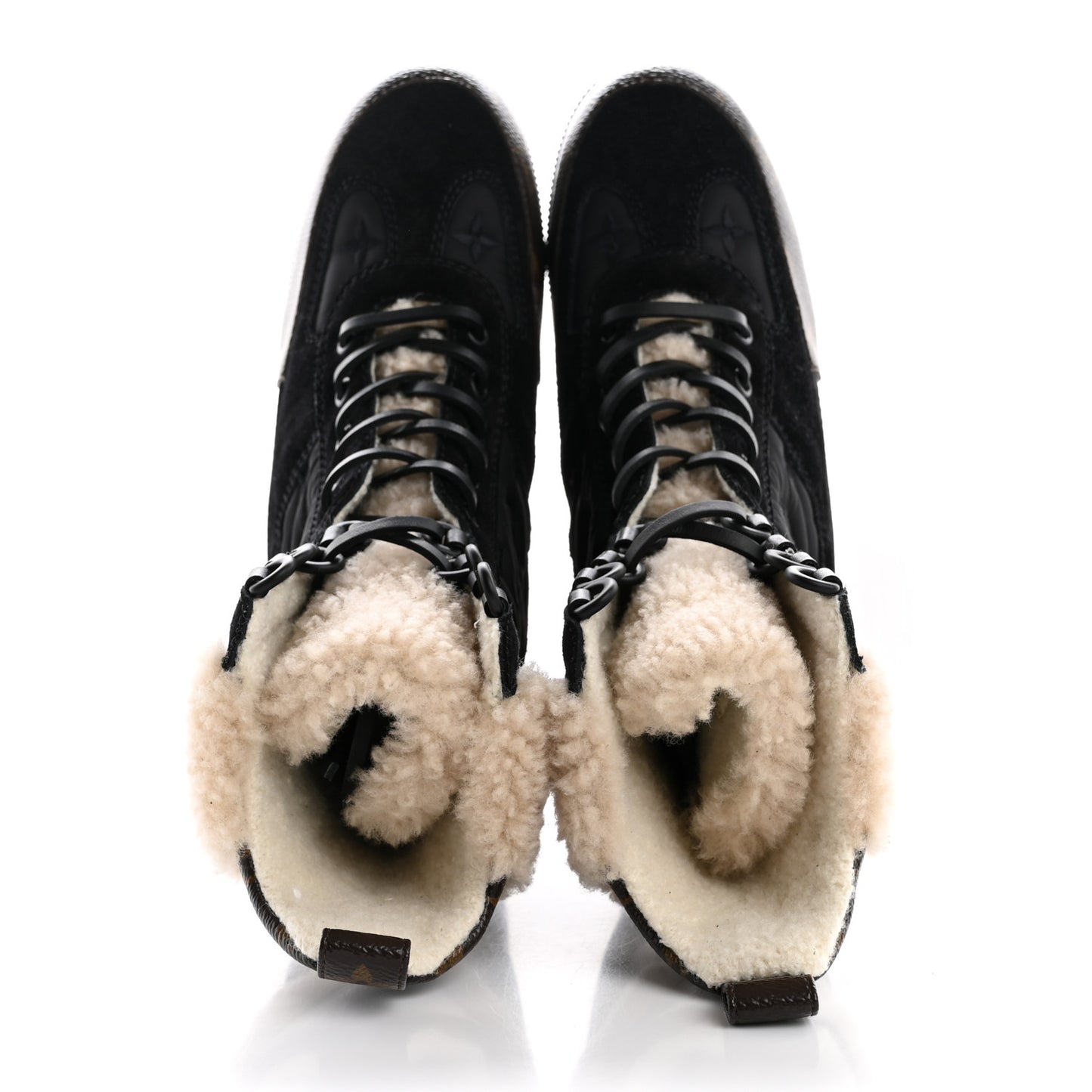 Nylon Suede Calfskin Shearling Monogram Laureate Platform Boots 38 Black