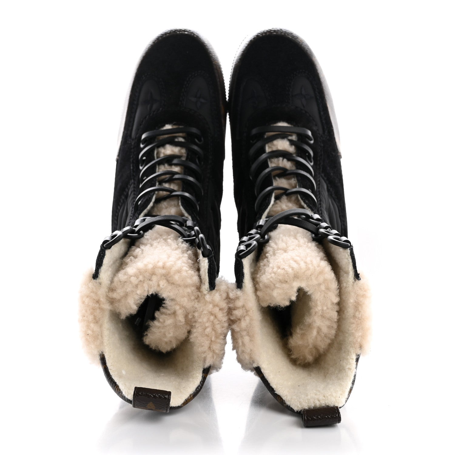 Louis Vuitton Nylon Suede Calfskin Shearling Monogram Laureate Platform Boots 38 Black 2 of 12