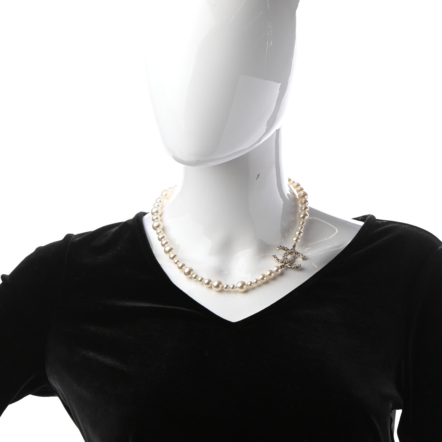 Chanel Pearl Crystal CC Camellia Short Necklace Gold 2 of 5