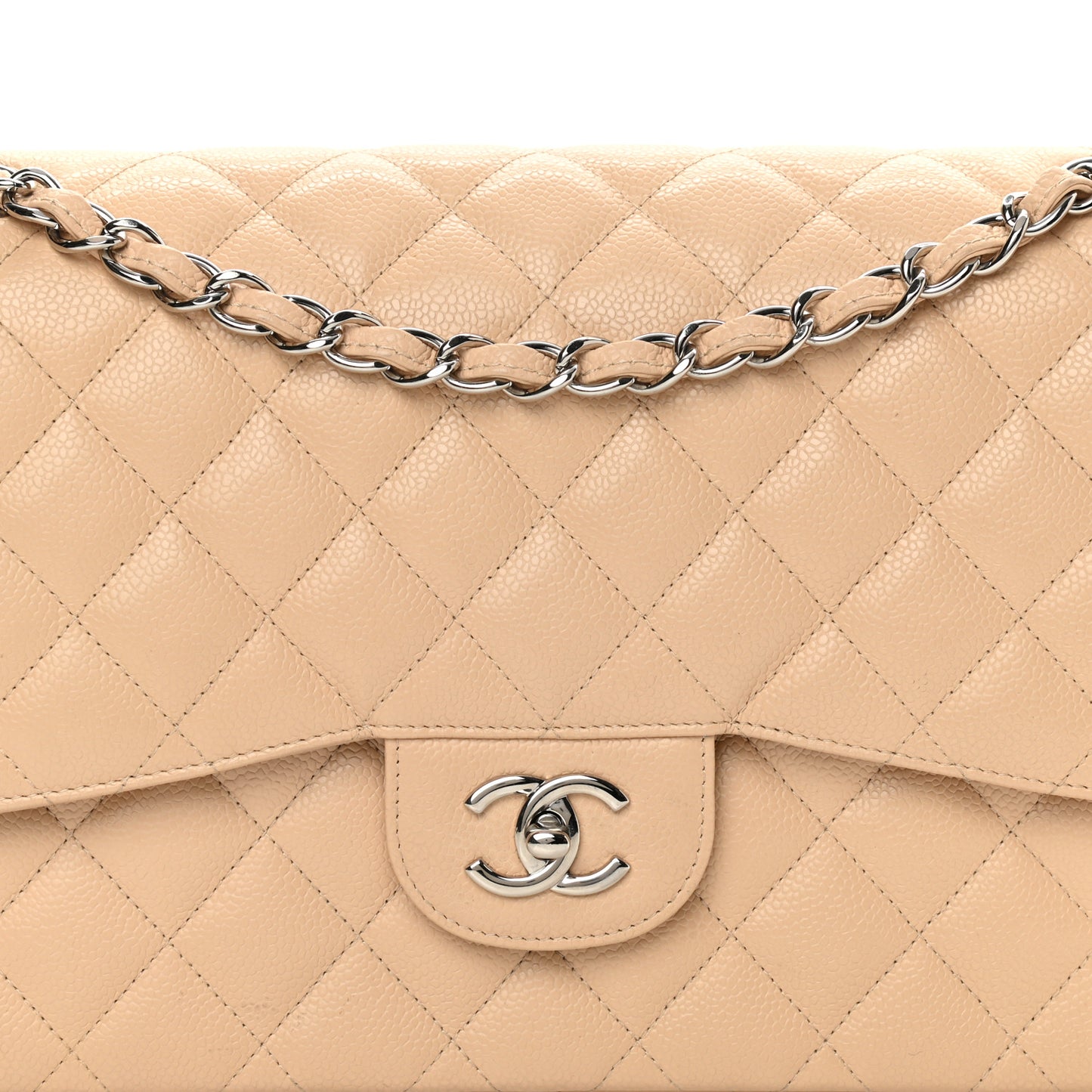 Caviar Quilted Jumbo Double Flap Beige