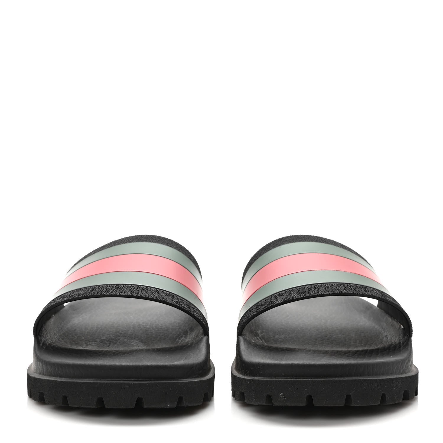 Gucci Rubber Web Mens Lug Sole Slide Sandals 8 Black Green Red 2 of 9