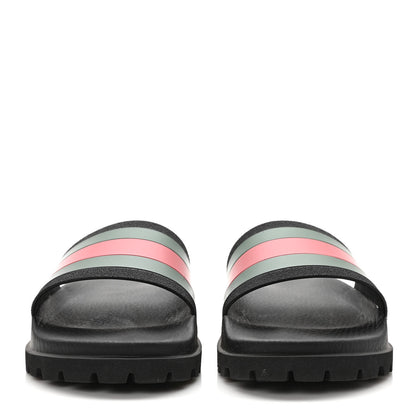 Gucci Rubber Web Mens Lug Sole Slide Sandals 8 Black Green Red 2 of 9