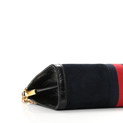 Gucci Suede Patent Web Dragon Embroidered Small Ophidia Chain Shoulder Bag Blue Black 10 of 14