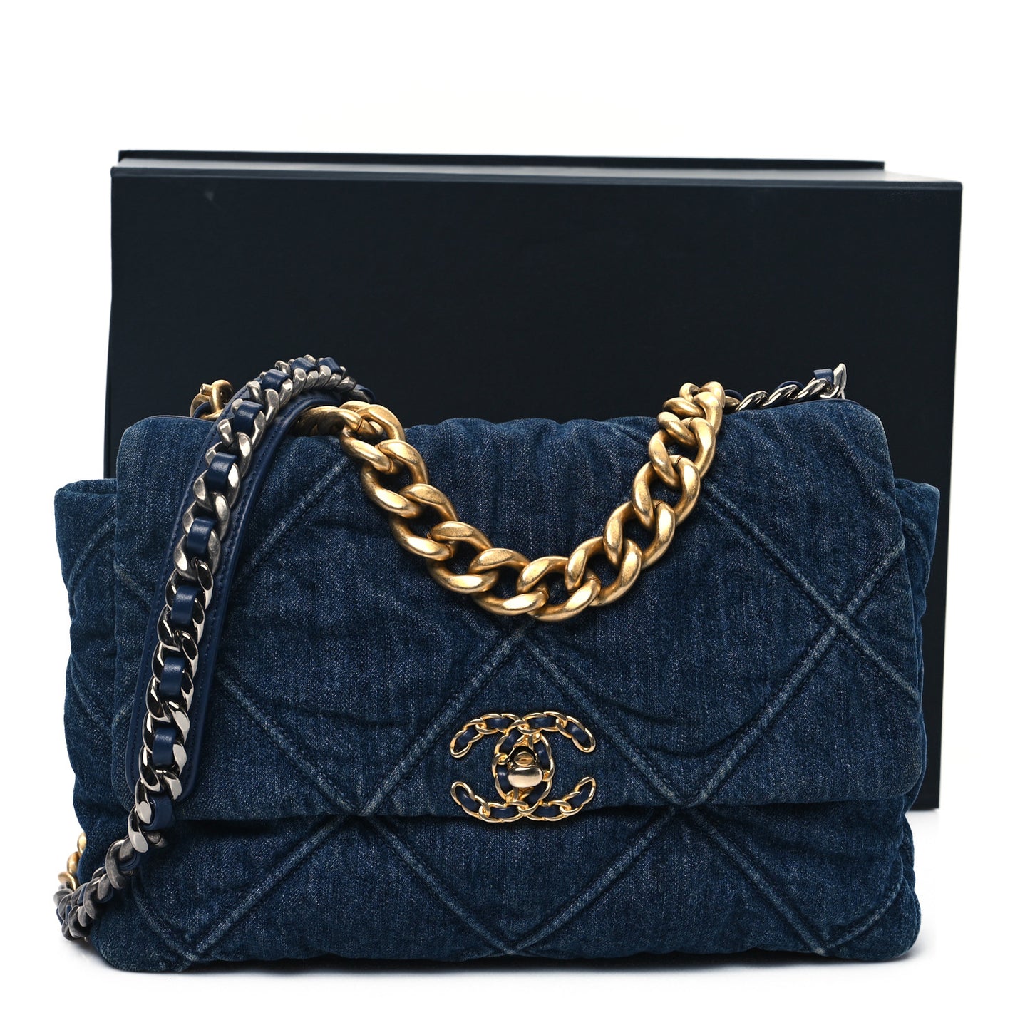 Denim Quilted Large Chanel 19 Flap Blue