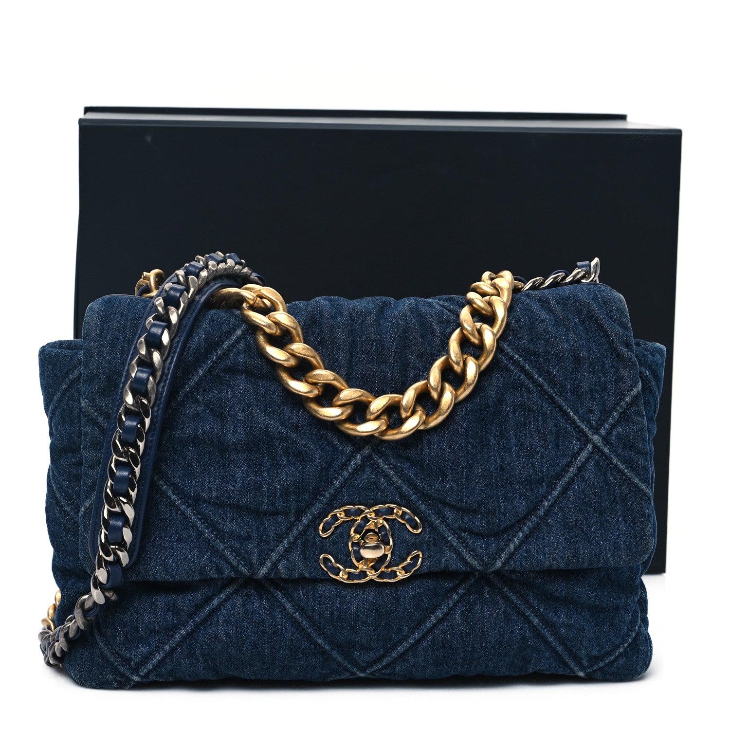 Chanel Denim Quilted Large Chanel 19 Flap Blue 11 of 13