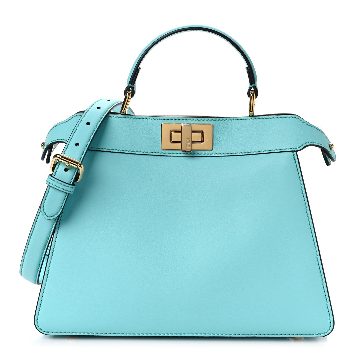 Fendi Vitello Seta Shiny Nappa Small Peekaboo I SEE U Satchel Real Tiffany White 1 of 9