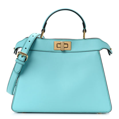 Fendi Vitello Seta Shiny Nappa Small Peekaboo I SEE U Satchel Real Tiffany White 1 of 9