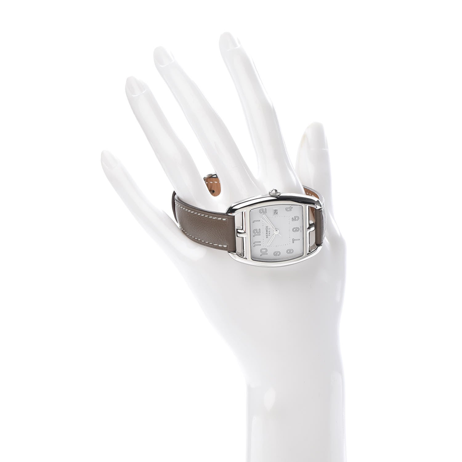 Hermes Stainless Steel Swift 33mm Cape Cod Tonneau Quartz Watch Etoupe 2 of 6