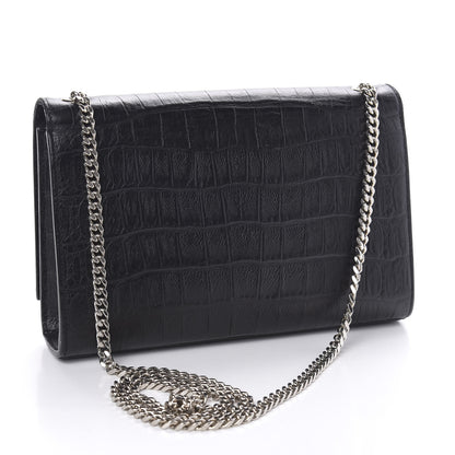 Saint Laurent Calfskin Crocodile Embossed Medium Classic Monogram Kate Tassel Satchel Black 3 of 13