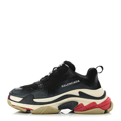 Balenciaga Fabric Mesh Washed Effect Womens Triple S Sneakers 38 Black Red 1 of 12