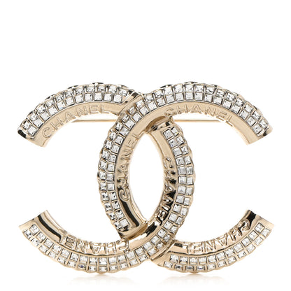 Chanel Metal Crystal Baguette CC Brooch Gold 1 of 5