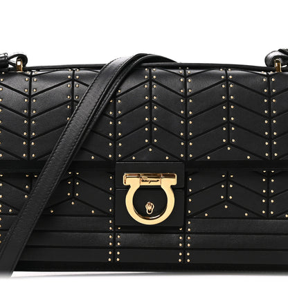 Salvatore Ferragamo Calfskin Suede Studded Aileen Shoulder Bag Black 7 of 9