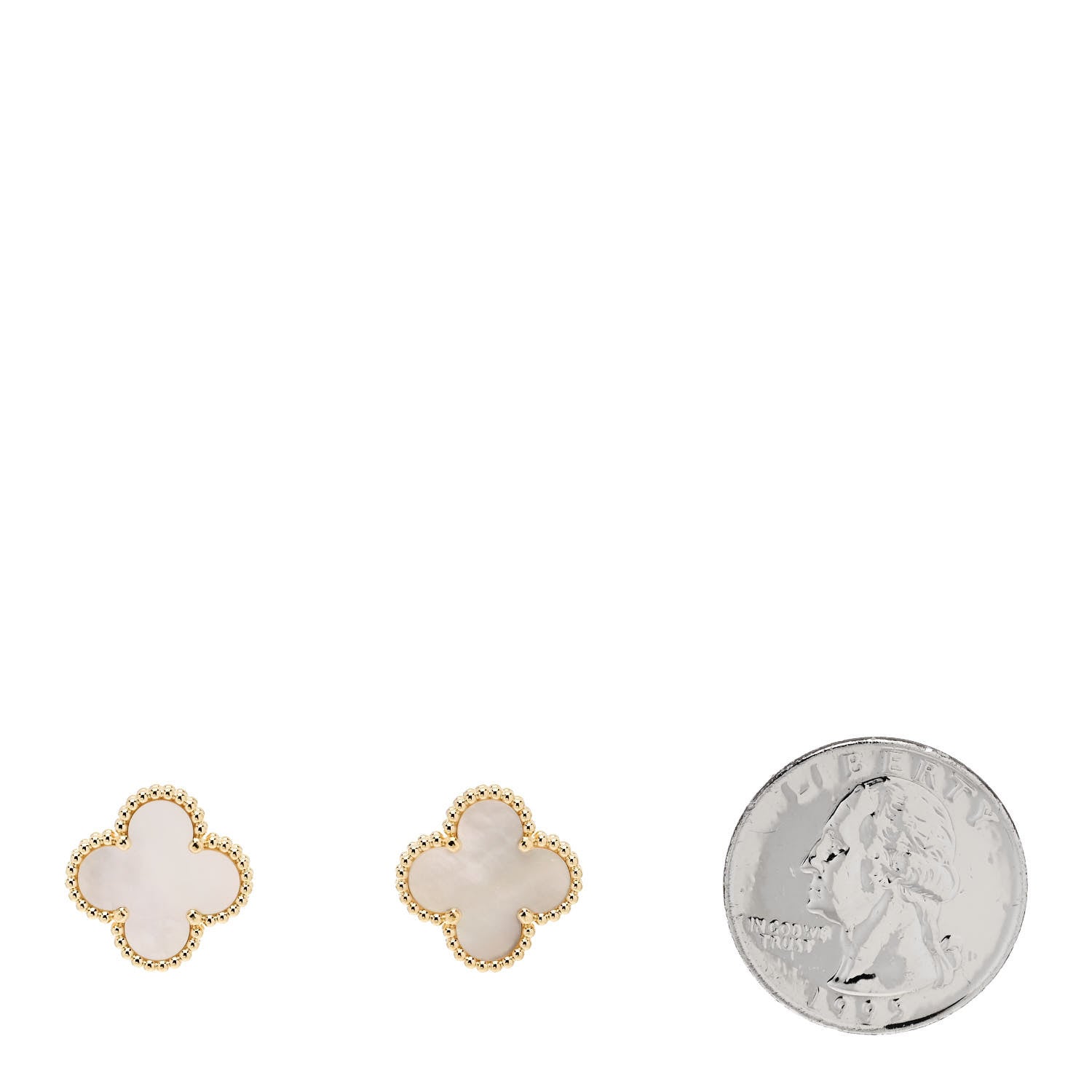 Van Cleef & Arpels 18K Yellow Gold Mother of Pearl Vintage Alhambra Earrings 2 of 5