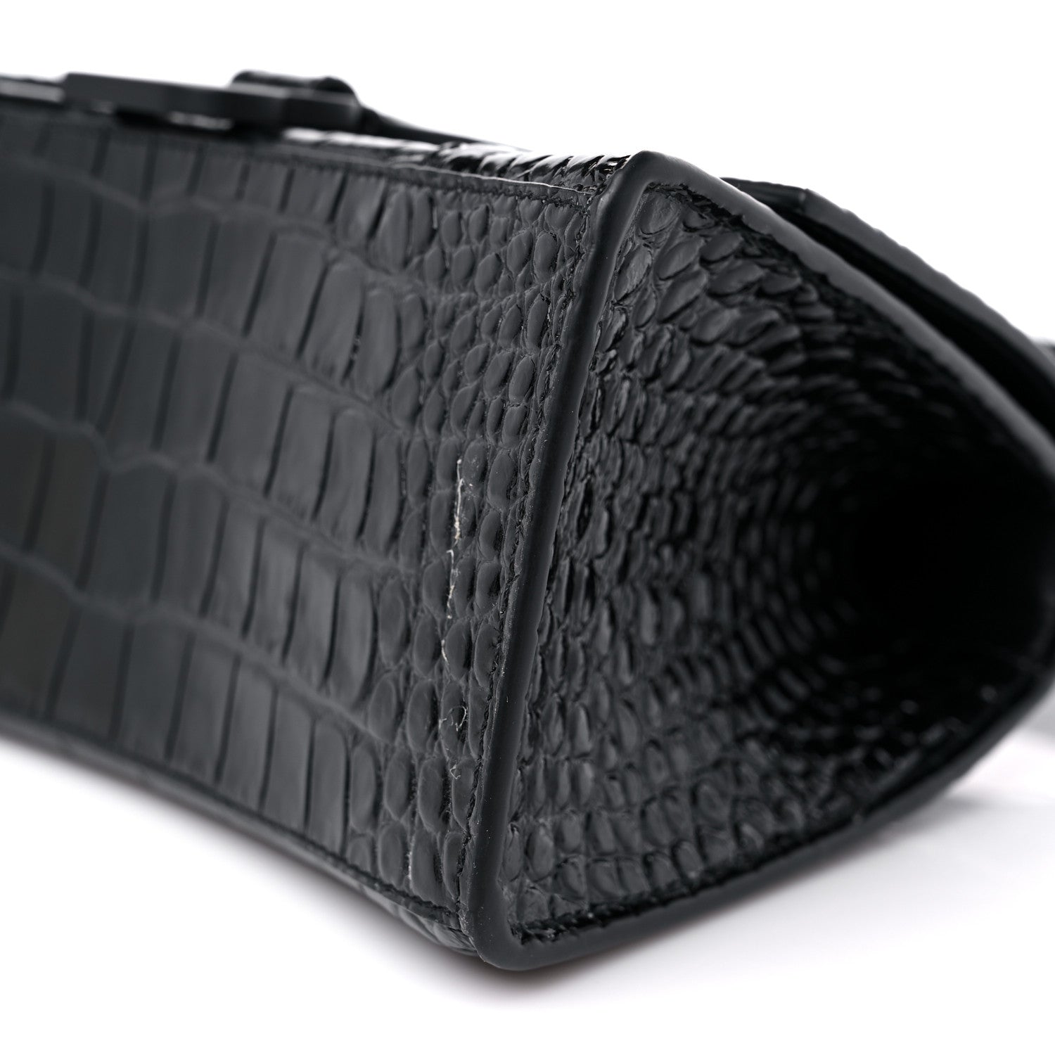 Balenciaga Shiny Calfskin Monochrome Crocodile Embossed Small Hourglass Top Handle Bag Black 9 of 12