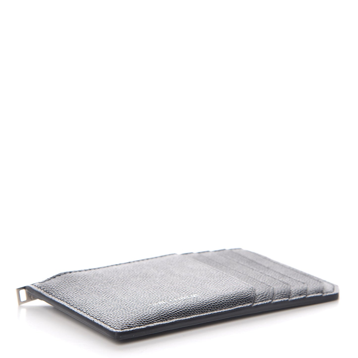 Grained Calfskin 5 Fragments Zip Pouch Card Holder Black