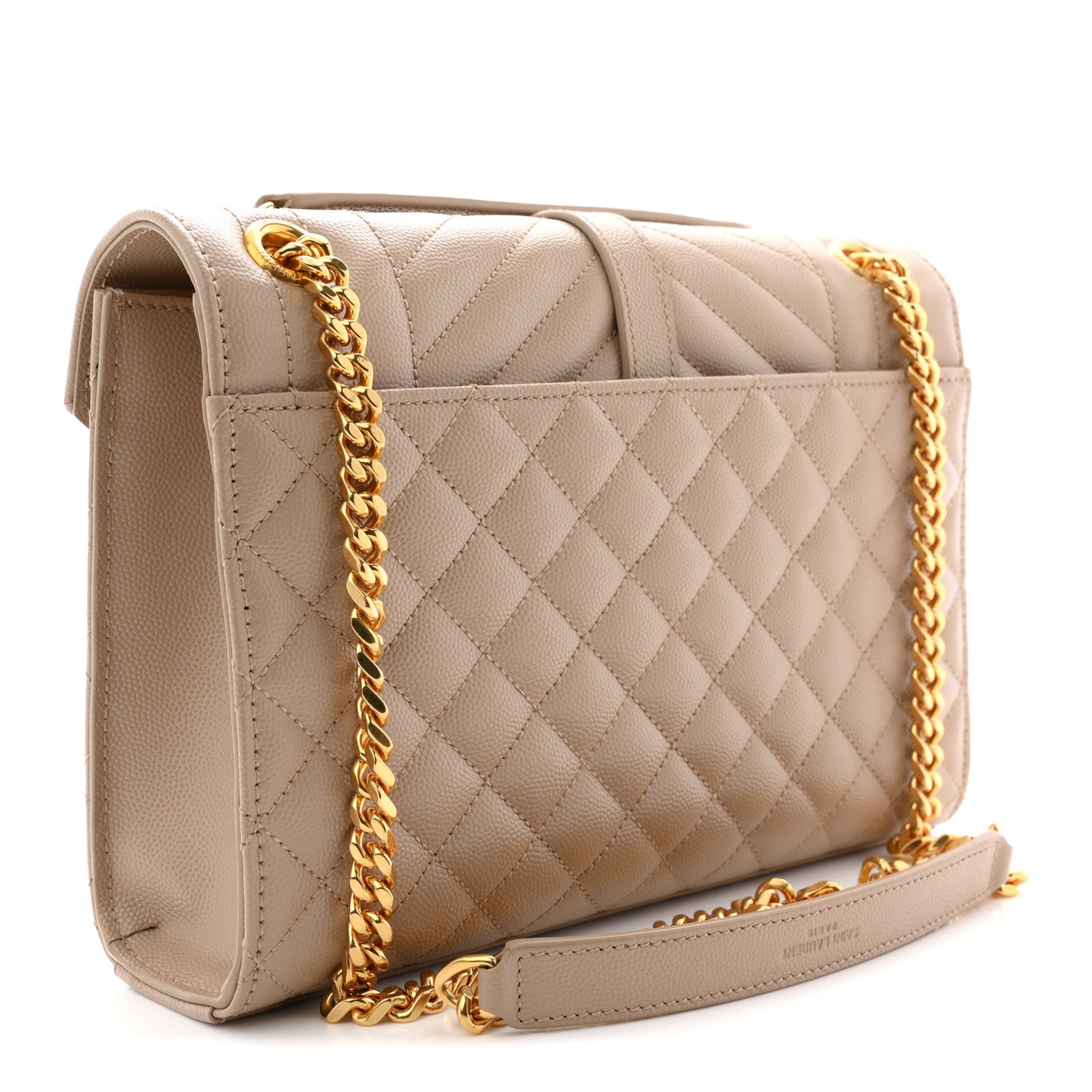 Grain De Poudre Textured Mixed Matelasse Medium Triquilt Monogram Satchel Dark Beige