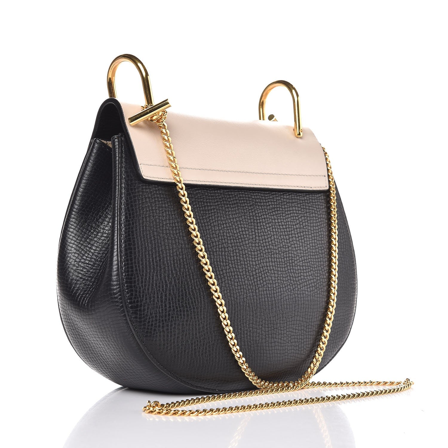 Chloe Grained Calfskin Lambskin Bi-Color Drew Shoulder Bag Black Powder Beige 3 of 8