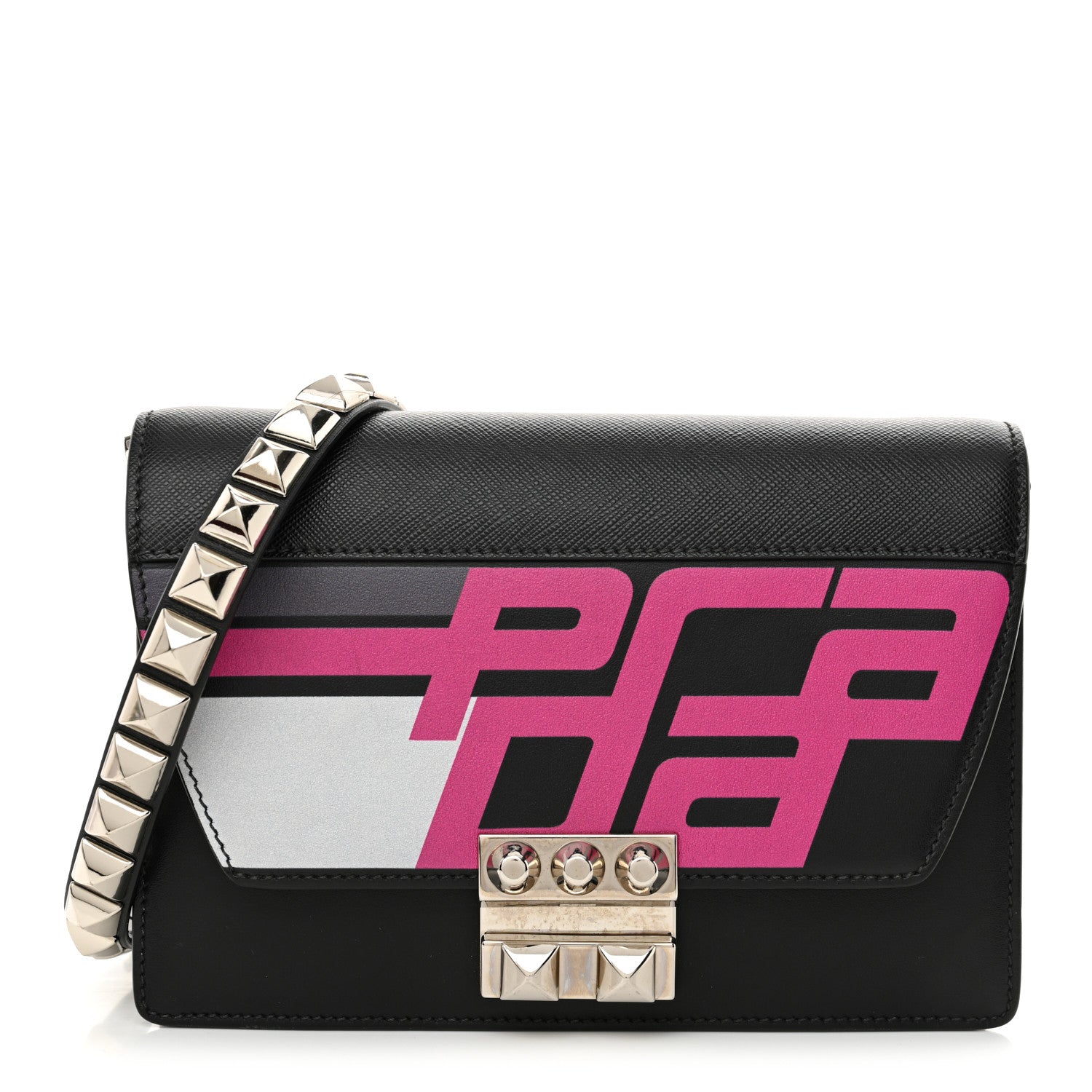 Prada City Calfskin Saffiano Racing Logo Elektra Shoulder Bag Fuxia Black 1 of 9