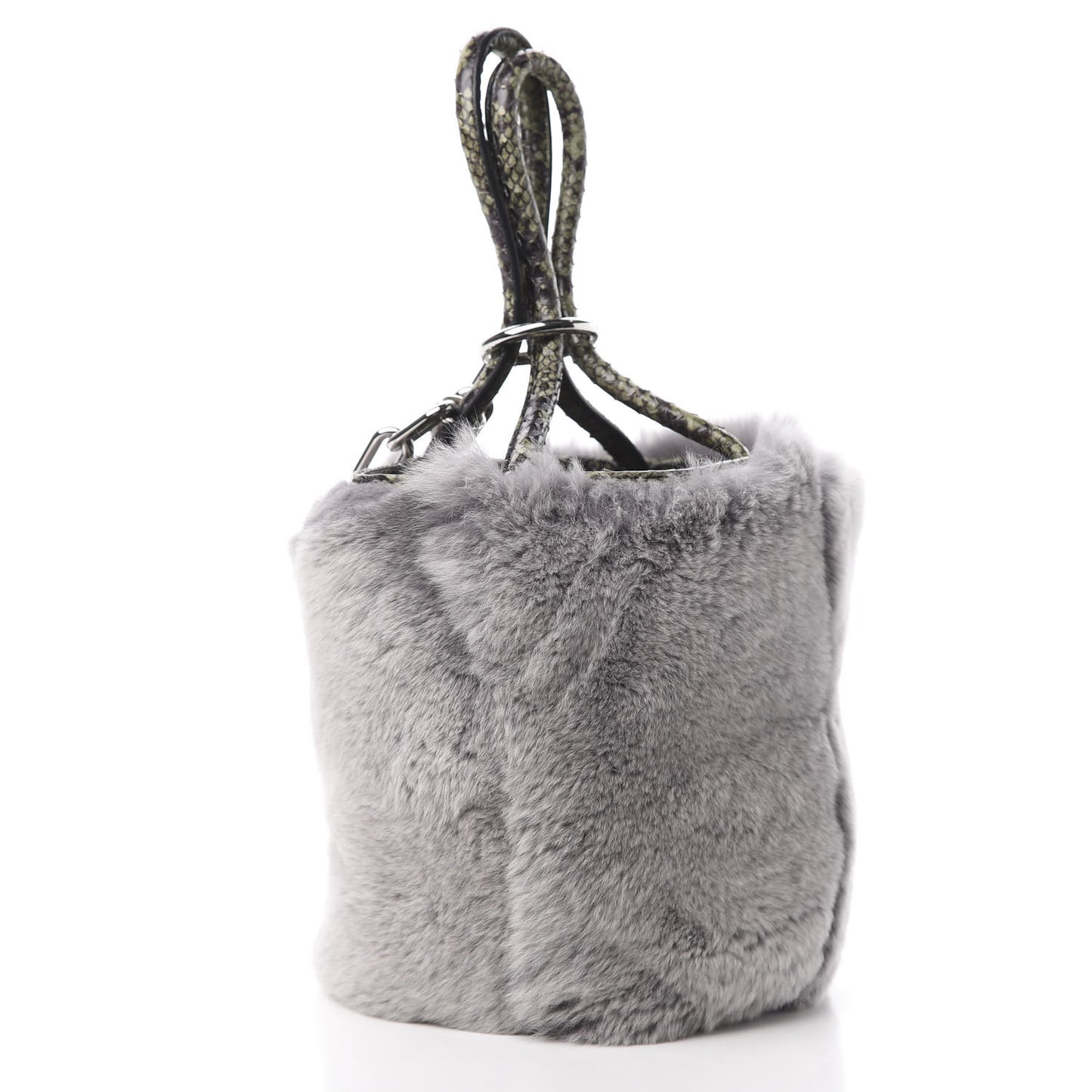 Rabbit Fur Snakeskin Mini Roxy Bucket Grey