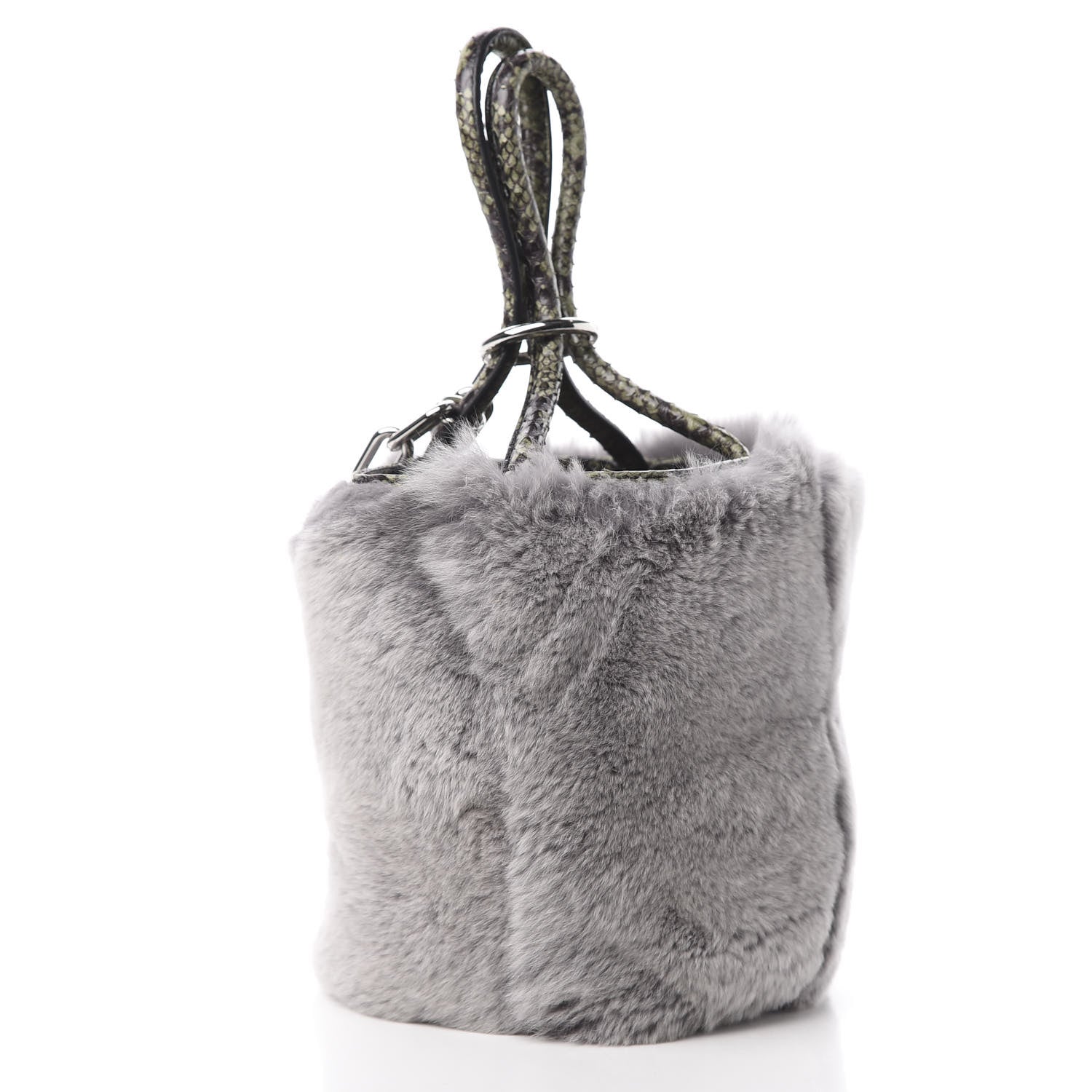 Alexander Wang Rabbit Fur Snakeskin Mini Roxy Bucket Grey 3 of 13