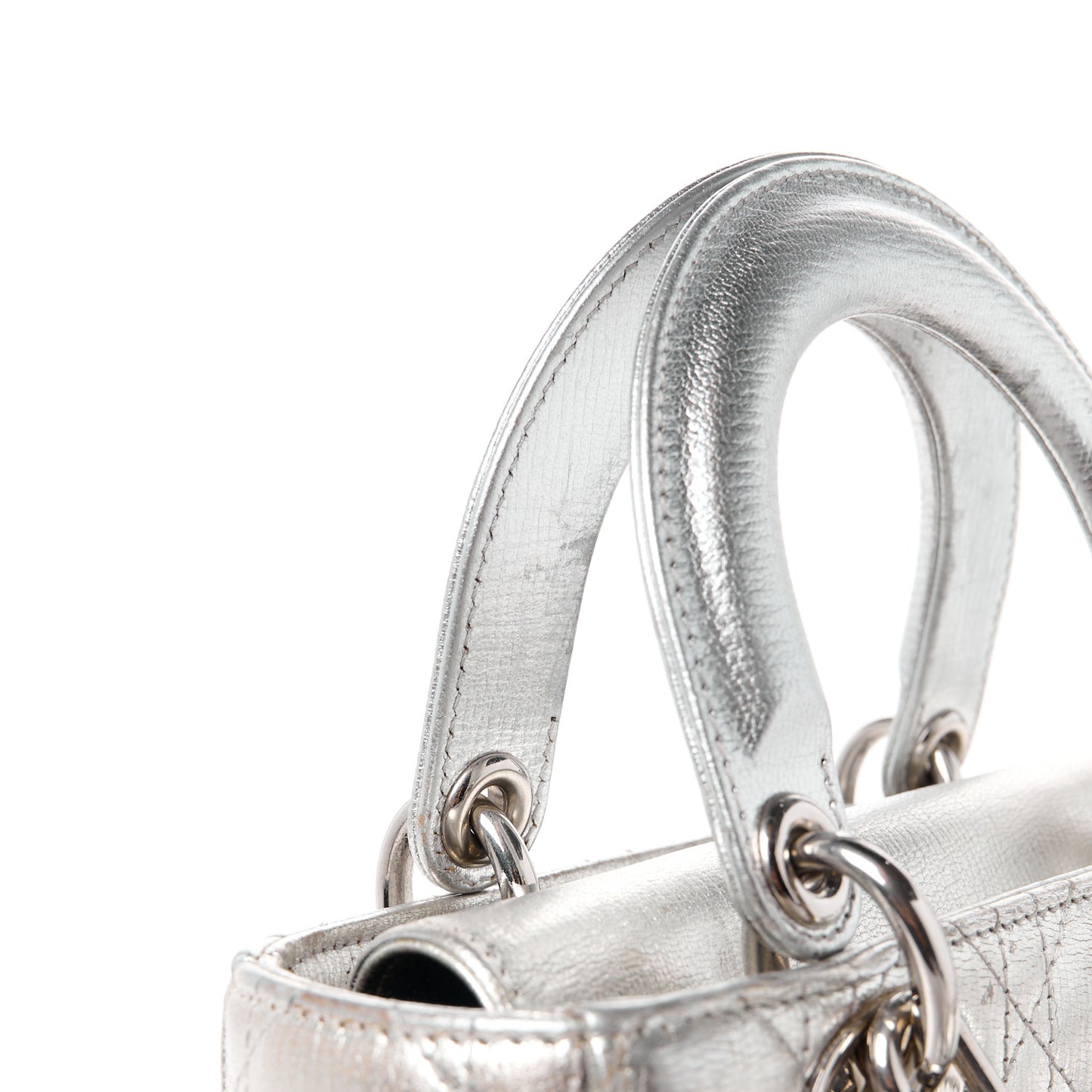 Metallic Grained Calfskin Cannage Small Lucky Badges My Lady Dior Silver