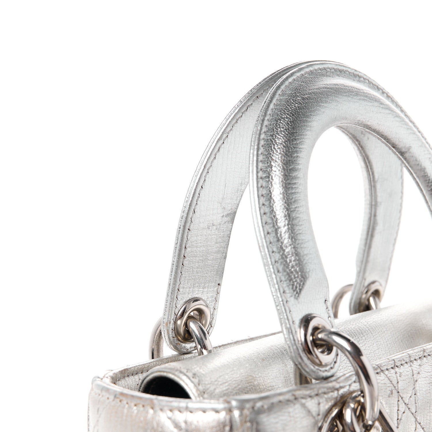Christian Dior Metallic Grained Calfskin Cannage Small Lucky Badges My Lady Dior Silver 11 of 11