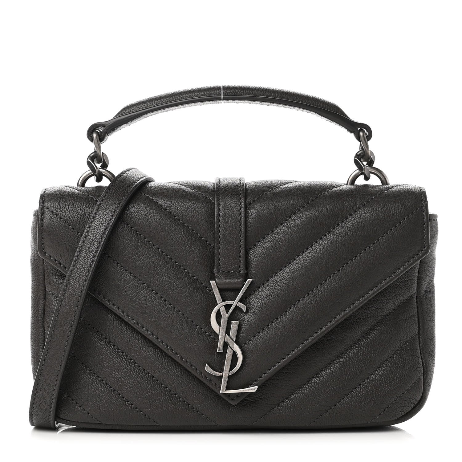 Saint Laurent Sheepskin Matelasse Chevron Monogram College Chain Wallet Coal 1 of 11