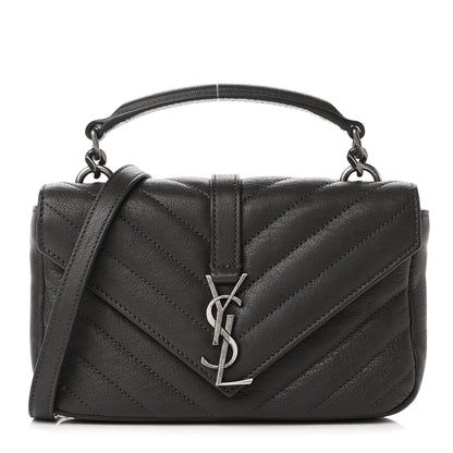 Saint Laurent Sheepskin Matelasse Chevron Monogram College Chain Wallet Coal 1 of 11
