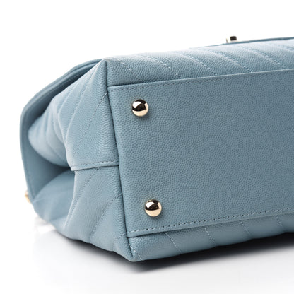 Chanel Caviar Chevron Quilted Small Coco Handle Flap Blue 6 of 11
