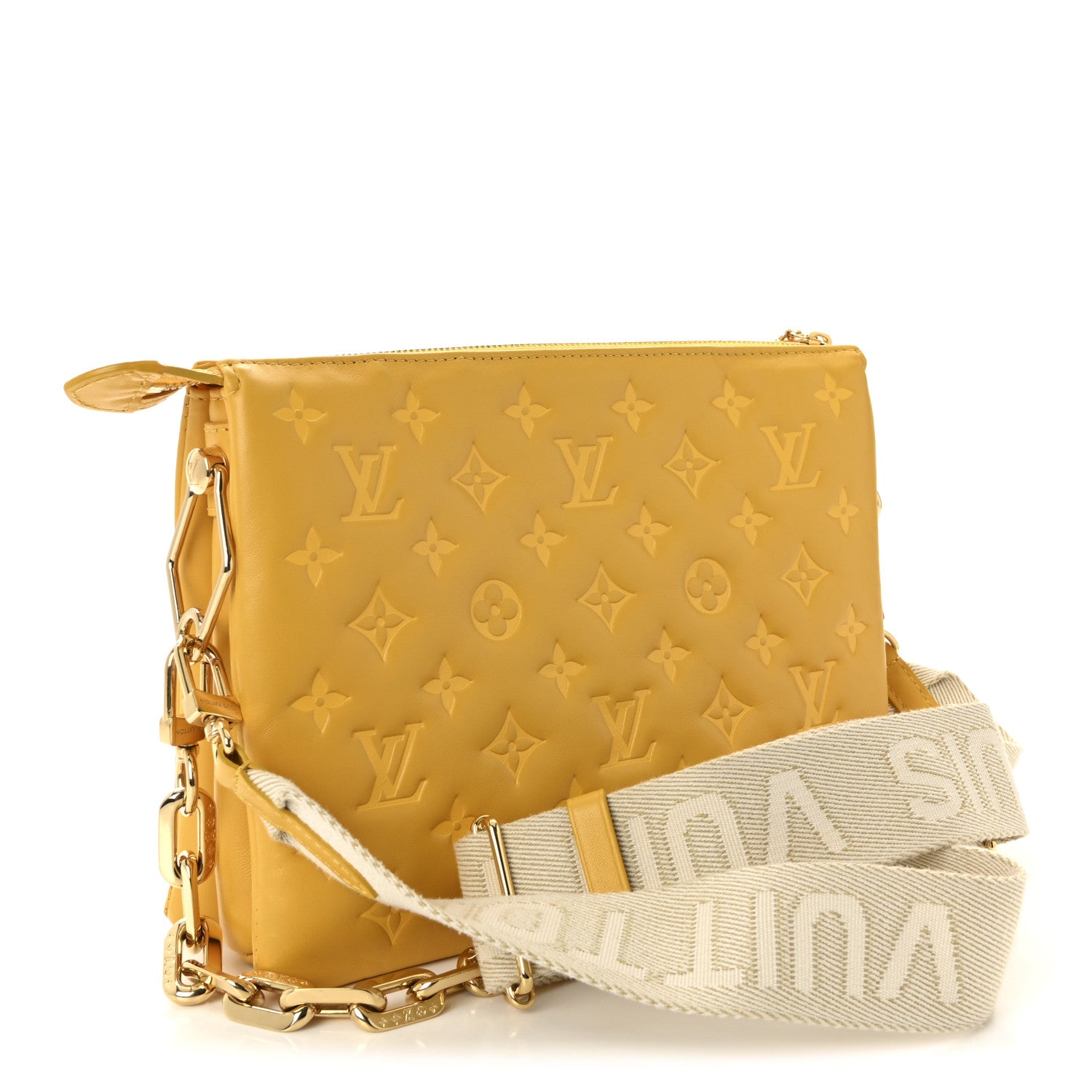 LOUIS VUITTON イエロー クッション Louis Vuitton Lambskin Embossed Monogram Coussin PM Sunflower