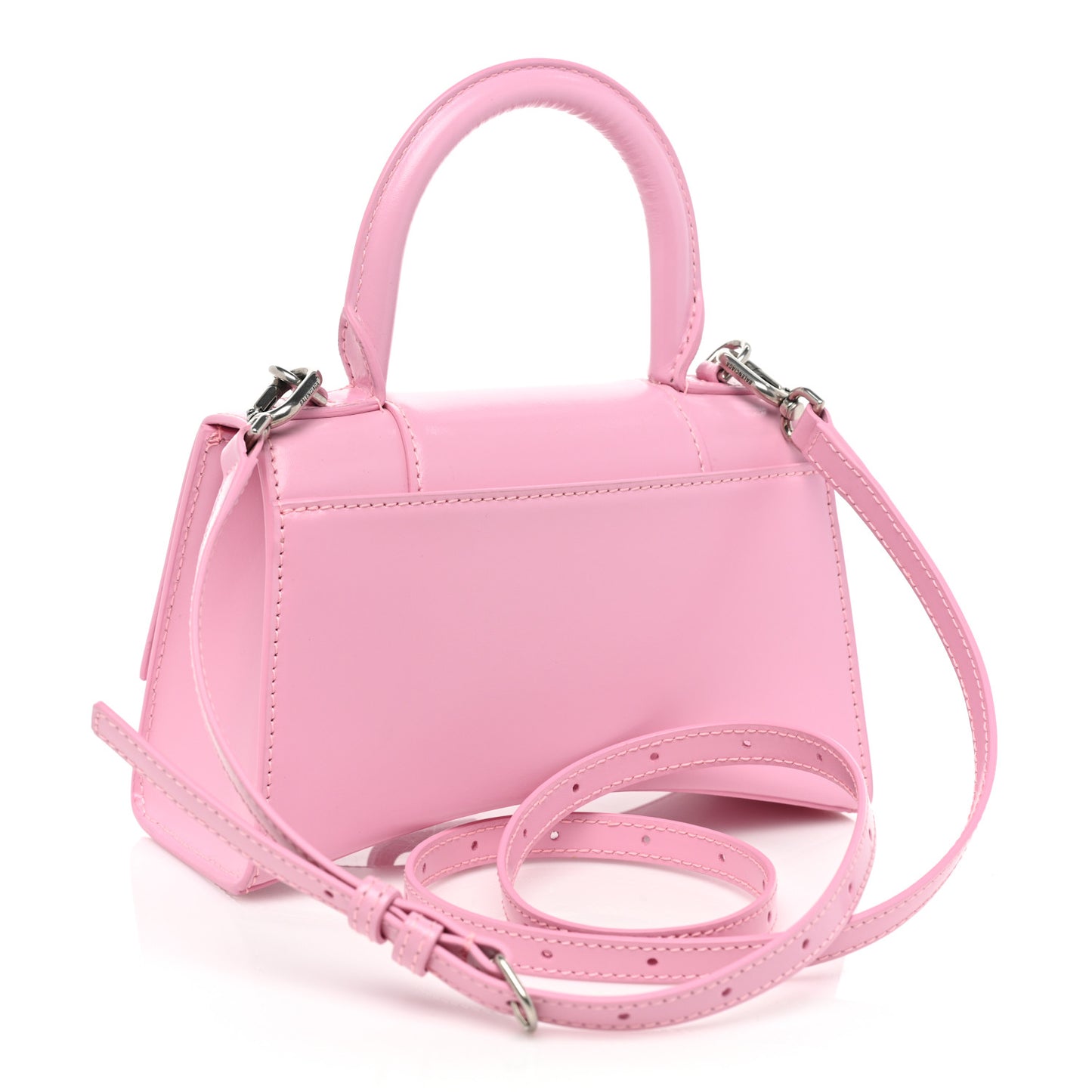 Shiny Box Calfskin Tonal B Hourglass Top Handle Bag XS Candy Pink