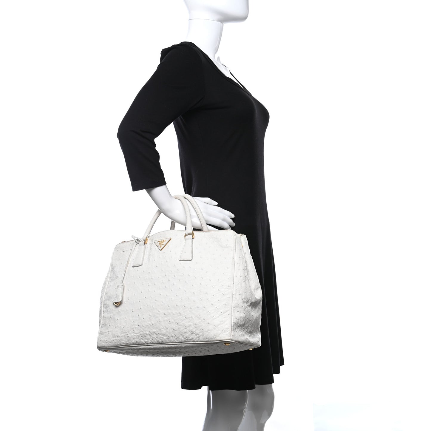 Ostrich Large Galleria Double Zip Tote White