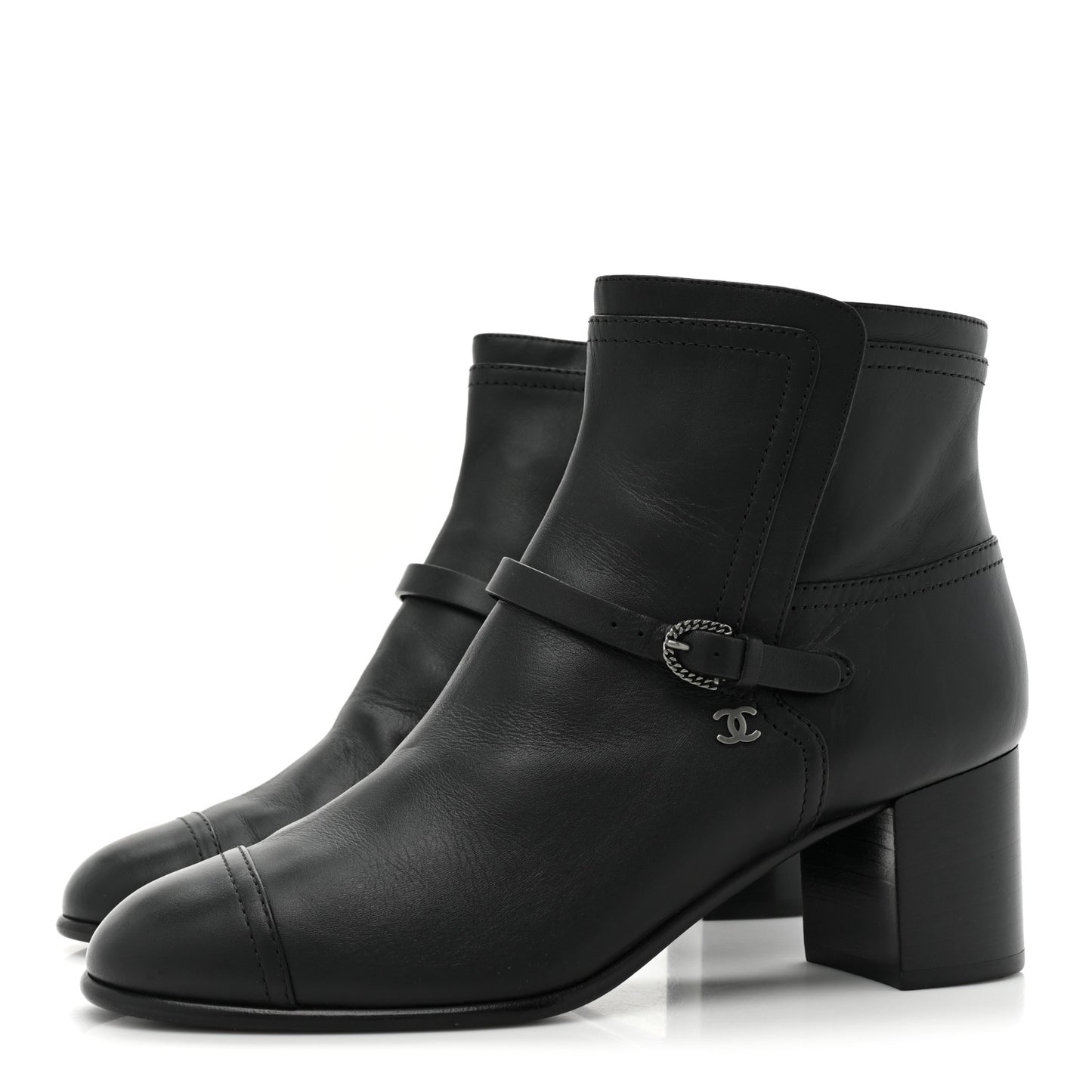 Calfskin CC Buckle Short Boots 39 Black