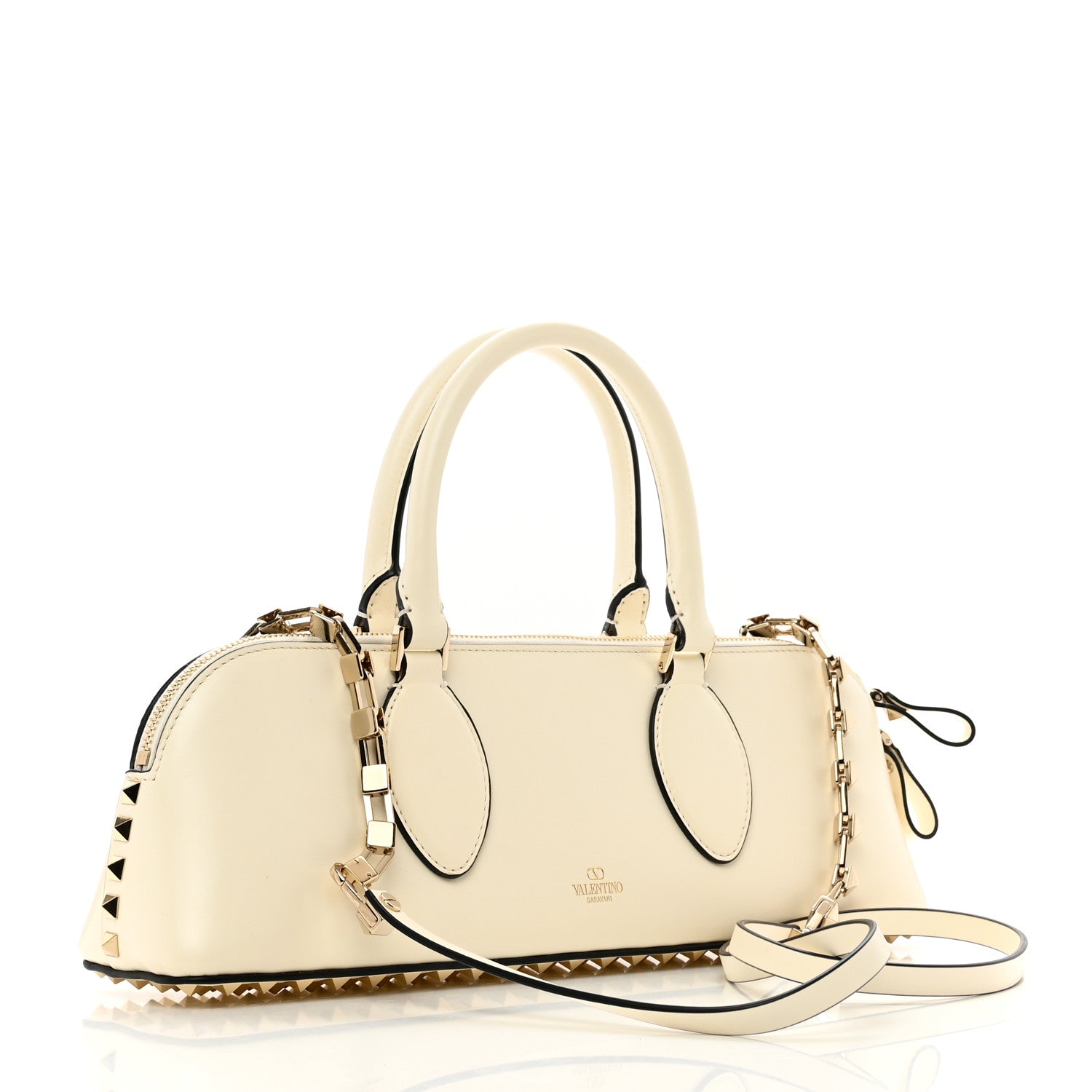 Valentino Garavani Smooth Calfskin Rockstud East West Top Handle Bag Ivory 3 of 9