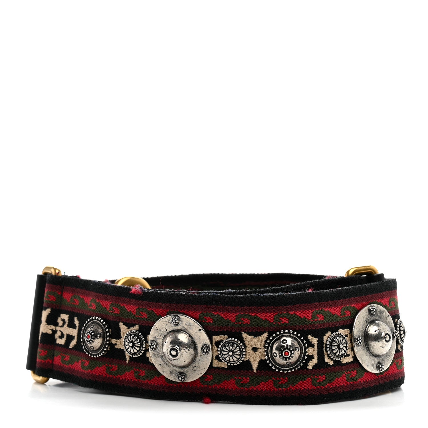 Christian Dior Canvas Embroidered Studded Bohemian Shoulder Strap Red 2 of 5