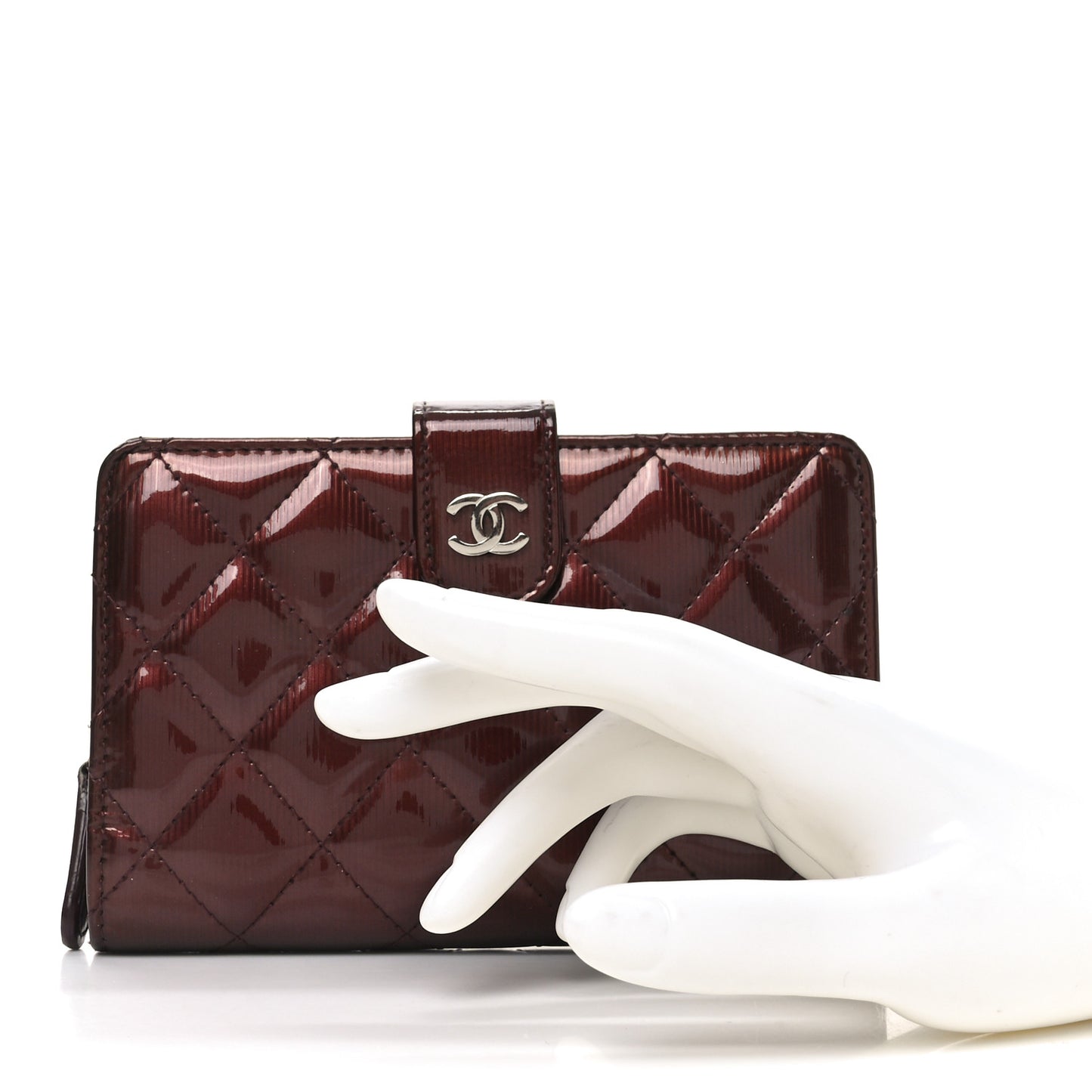 Striated Patent CC French Wallet Bordeaux