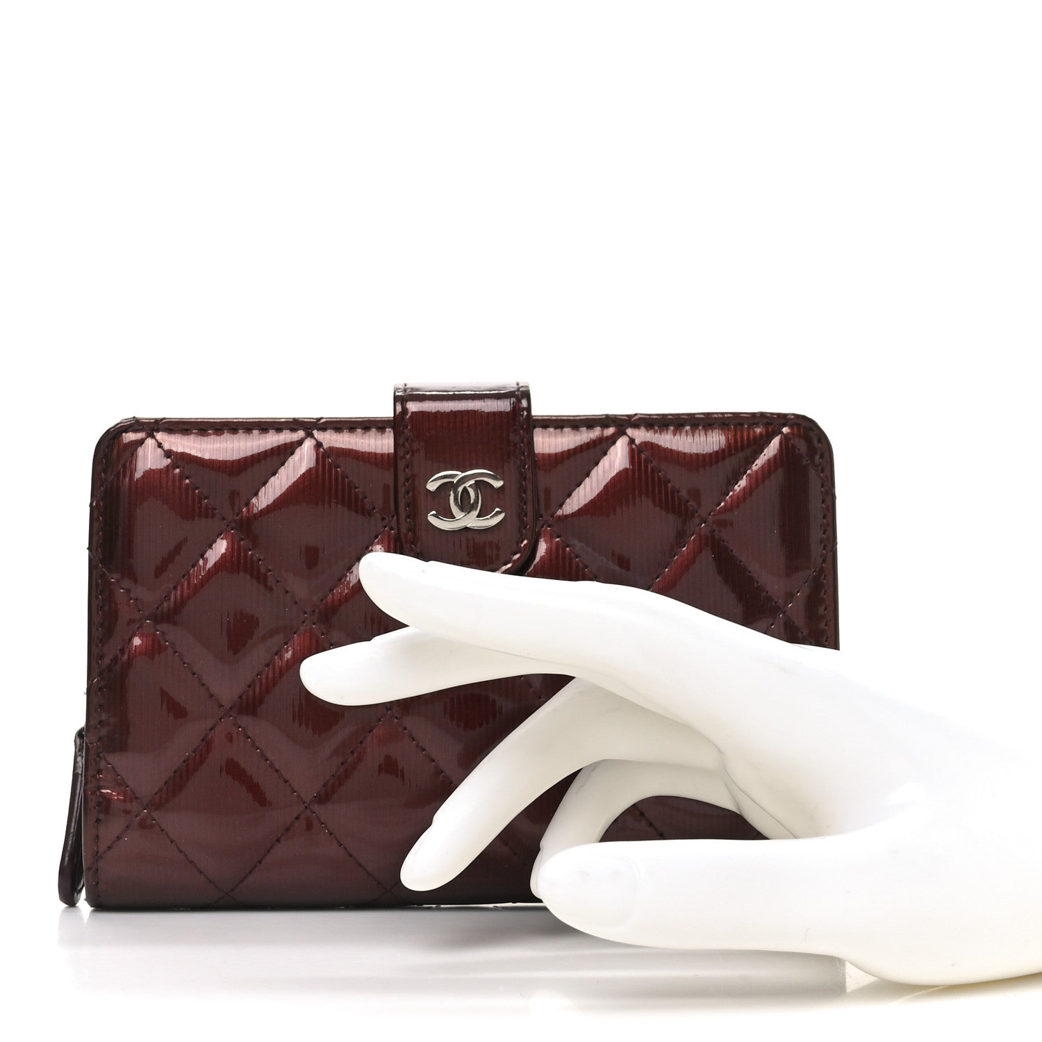 Chanel Striated Patent CC French Wallet Bordeaux 2 of 9