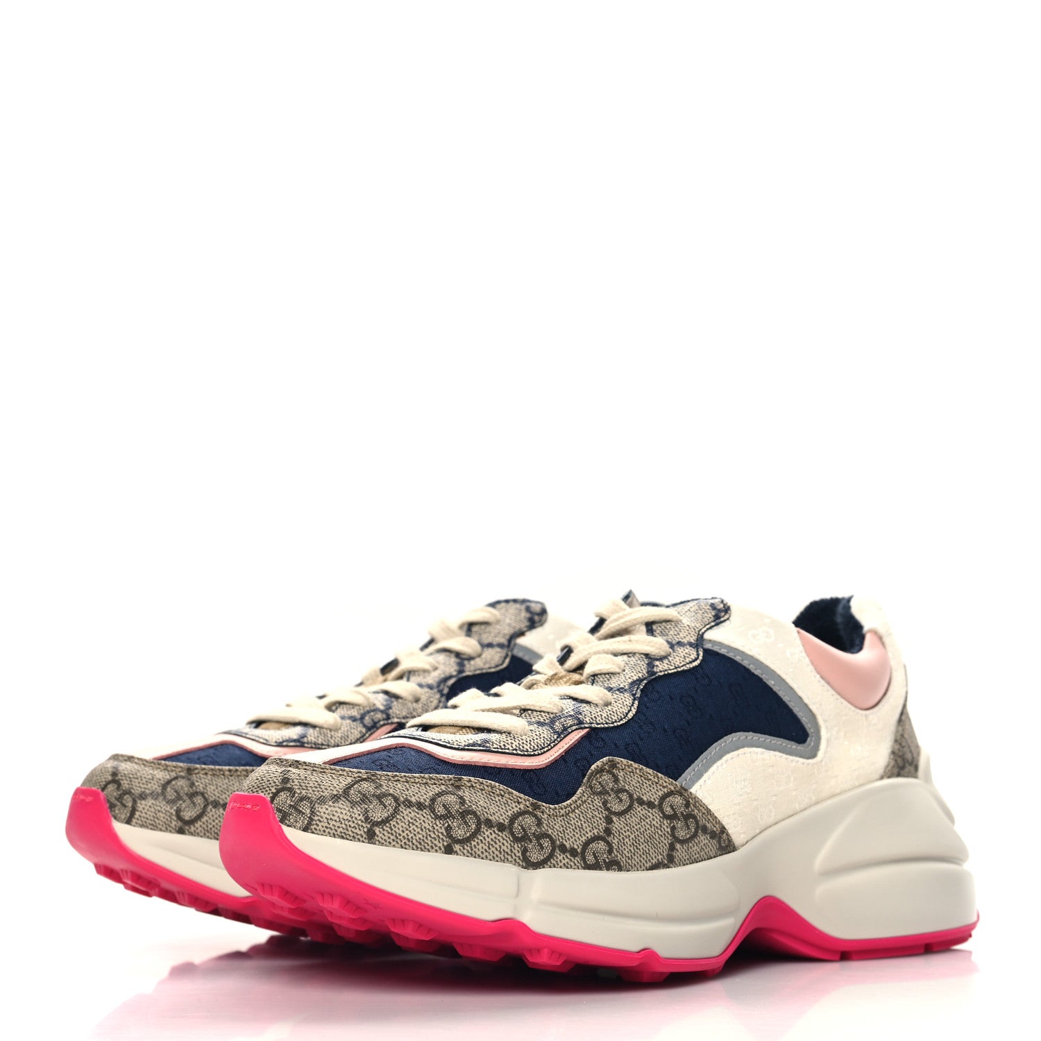 Gucci GG Supreme Monogram Mix Monogram Womens Rhyton Sneakers 37.5 London Blue Beige Pale Pink 4 of 10