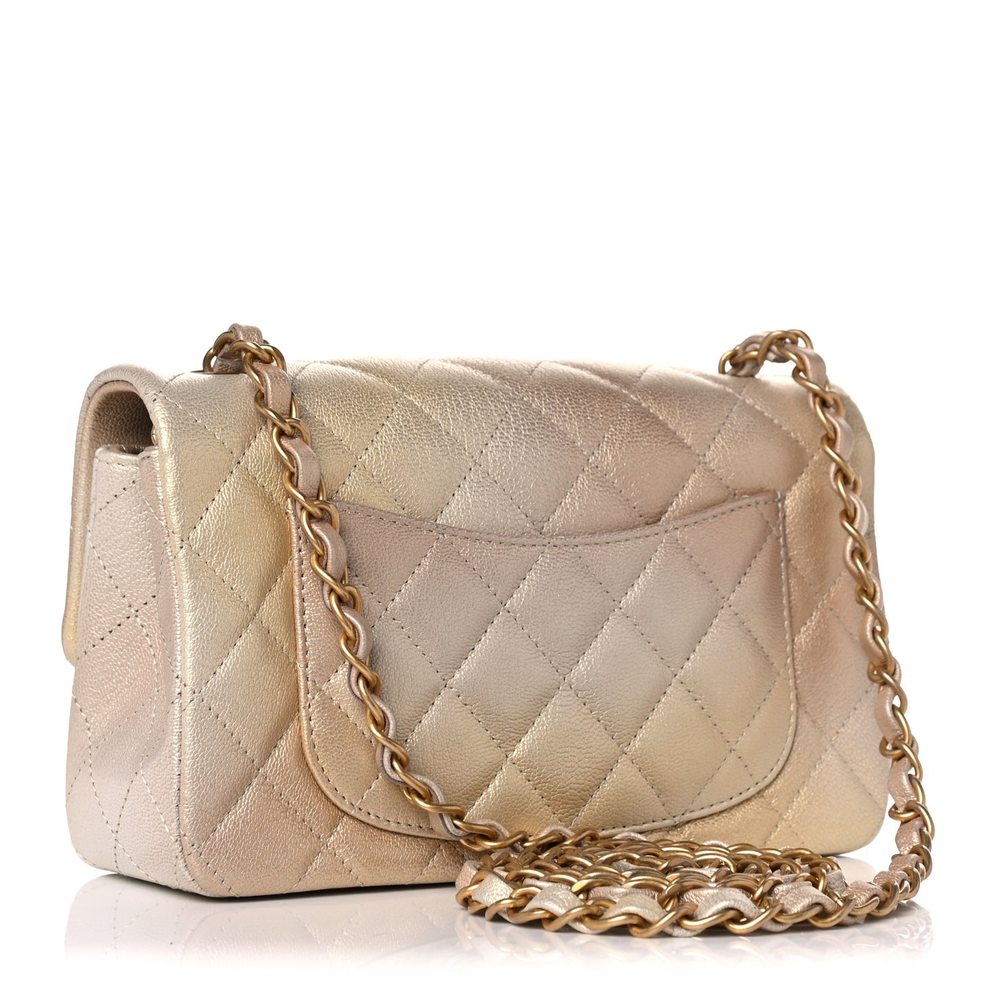 Metallic Goatskin Quilted Mini Rectangular Flap Gold