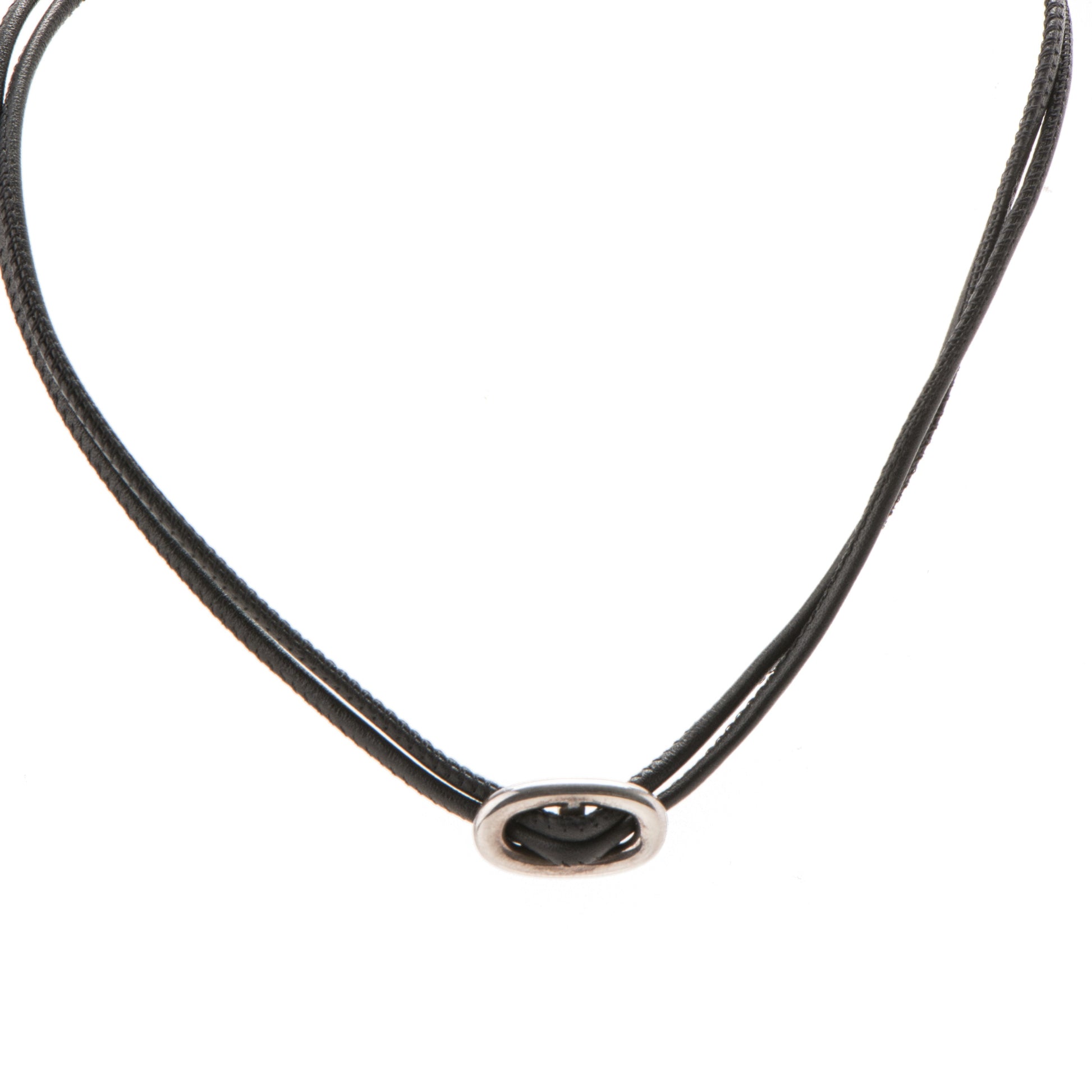 Hermes Sterling Silver Skipper Necklace Black 1 of 5