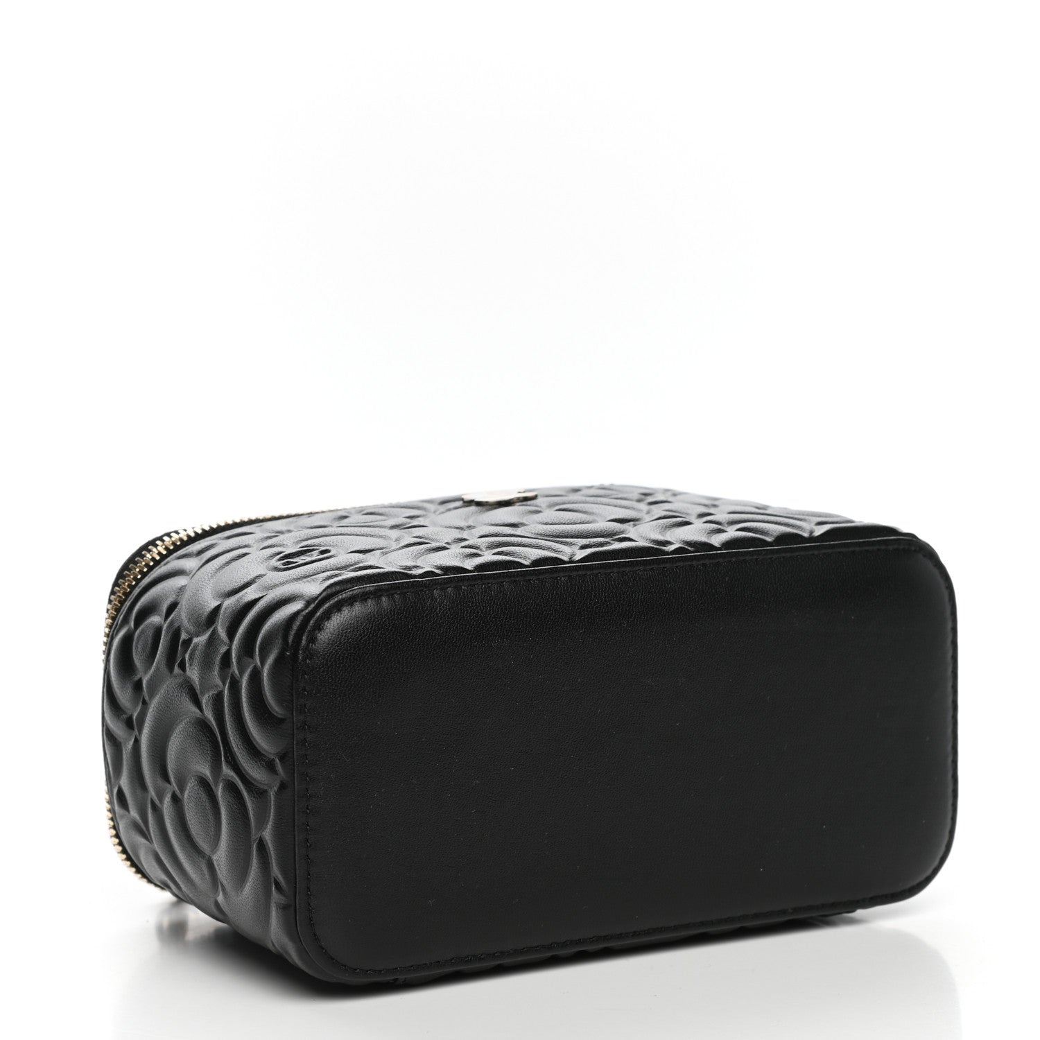 Chanel Goatskin Camellia Embossed Quilted Small Vanity Case With Chain Black 4 of 10