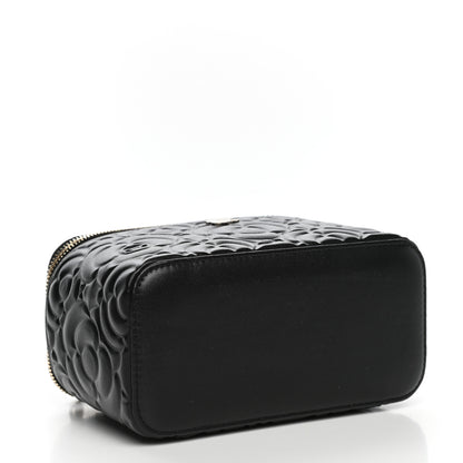 Chanel Goatskin Camellia Embossed Quilted Small Vanity Case With Chain Black 4 of 10