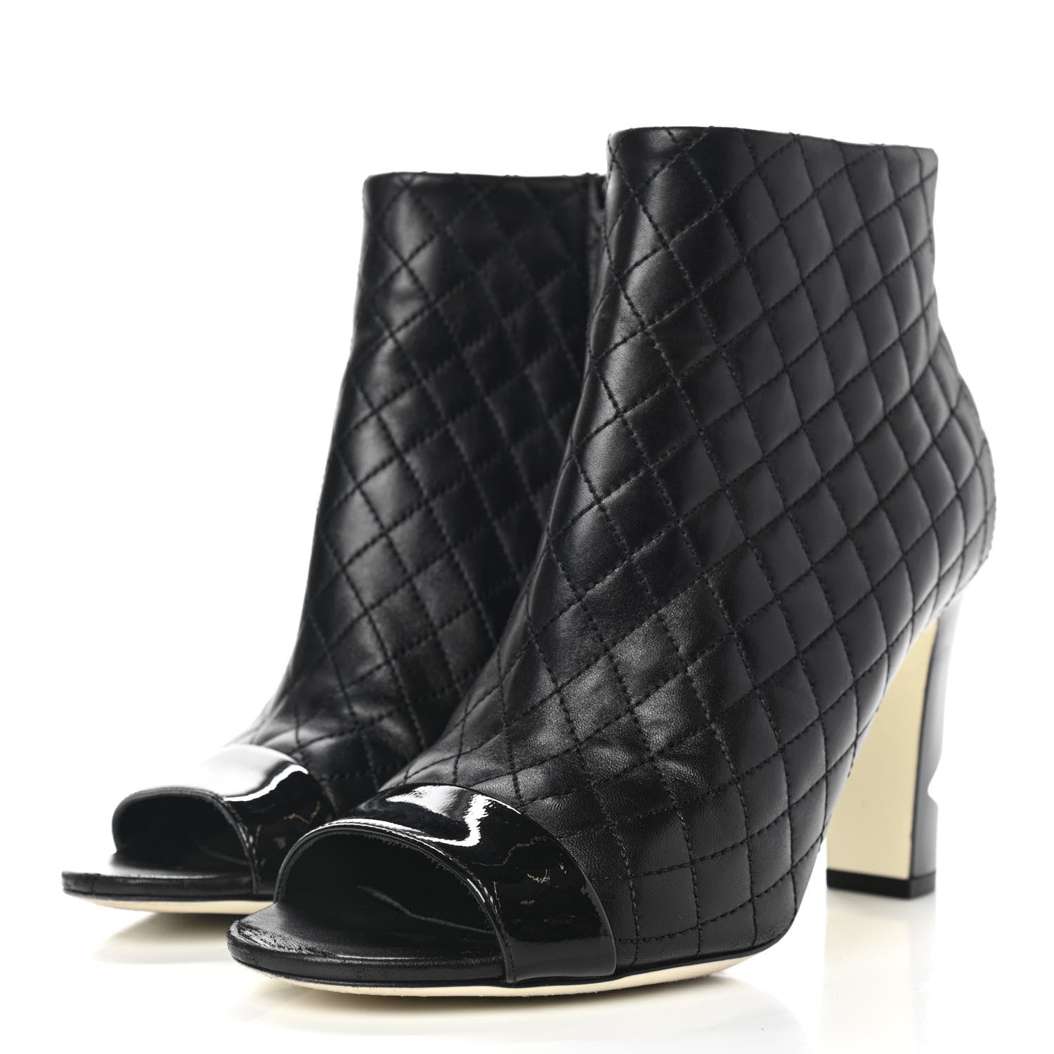 Chanel Lambskin Quilted Patent Short Boots 37.5 Black 3 of 12